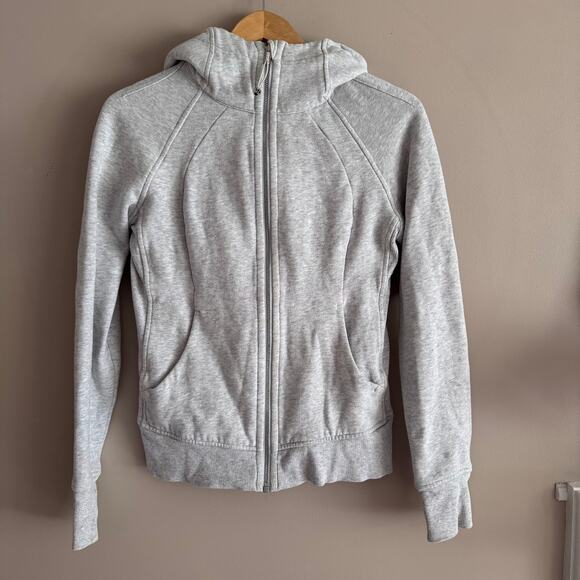 Lululemon Scuba Hoodie Heathered Gray Silver Full Zip Cotton Fleece 6 W4AWNS - Picture 1 of 7